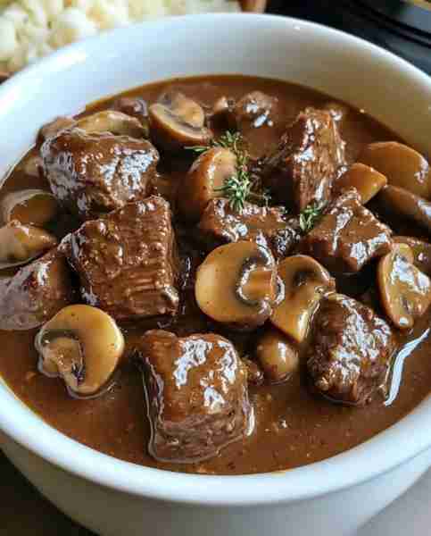 Savory Beef & Mushroom Stew 🍄🥩 Hearty, rich, and full of flavor—perfect over mashed potatoes or ri...