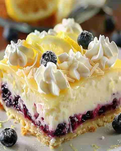 Refreshing Lemon Blueberry Cheesecake Bars 😋🍋🍇 Ingredients: For the Crust: 1 1/2 cups graham crac...