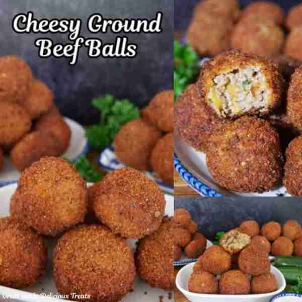 Cheesy Ground Beef Balls! These spicy, cheesy, deep-fried meatballs are perfect with BBQ sauce, ranc...