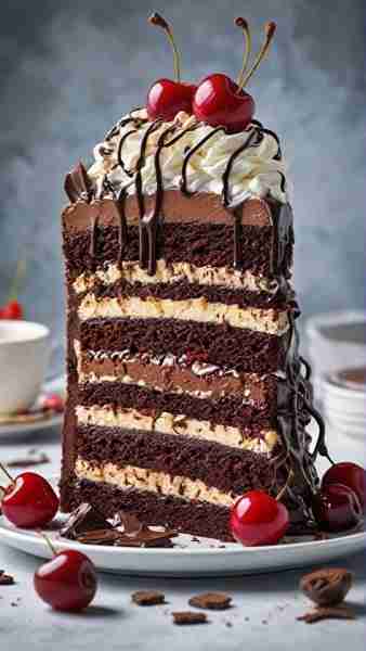 CHOCOLATE FOREST LAYER CAKE Ingredients For the Chocolate Cake Layers: 2½ cups all-purpose flour ¾ c...