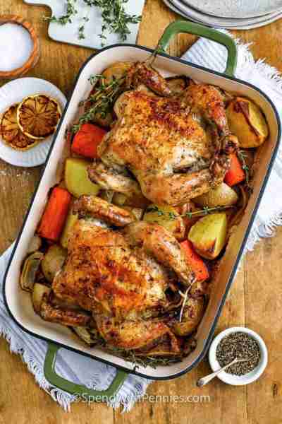 https://www.spendwithpennies.com/roasted-cornish-hen/ Cornish hens roasted over onions, carrots, and...