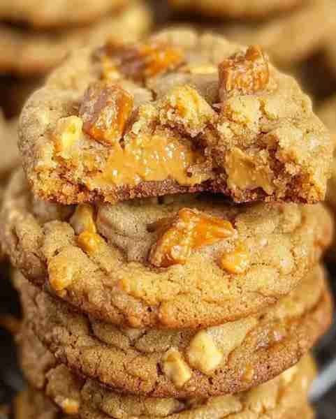 Chewy Peanut Butter Butterfinger Cookies Ingredients: 1 cup unsalted butter, softened 1 cup granulat...