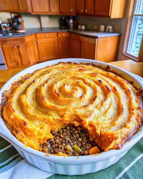 Healthy Plant-Based Shepherd’s Pie with Golden Sweet Potato Topping ✨😋💪 Ingredients: For the Fill...