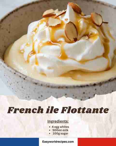 🇫🇷 Elegant Île Flottante (Floating Island) ☁️ Fluffy poached meringue floating on creamy vanilla cus...