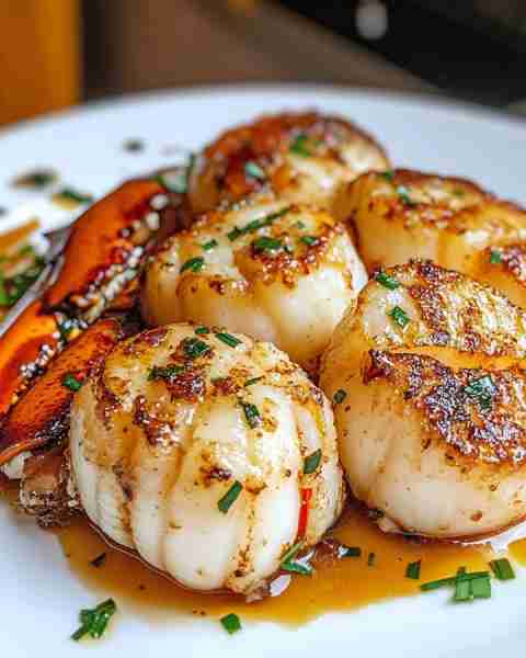 Butter-Basted Lobster Tail with Seared Scallops 🦞✨ Elevate your seafood night with buttery lobster...
