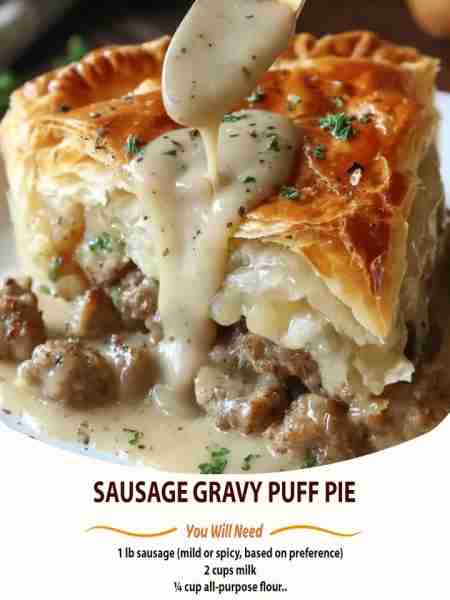 Sausage Gravy Puff Pie Ingredients 1 lb sausage mild or spicy, based on preference 2 cups milk ¼ cu...