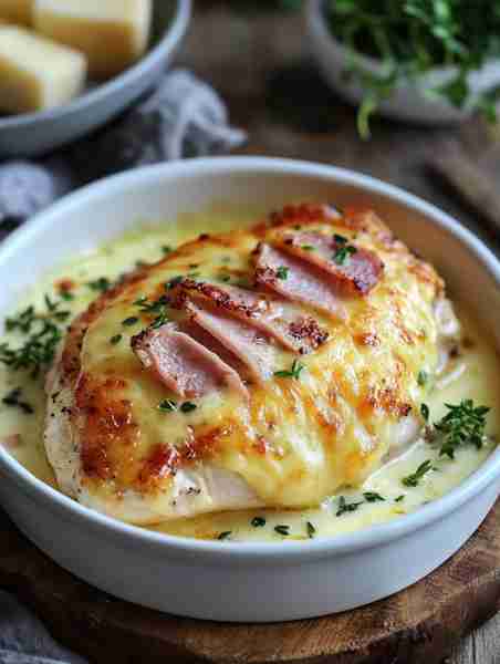 Escalope Savoyarde 🍽️🧀🐔 Melty cheese, savory ham, and juicy chicken—this French Alpine recipe is y...