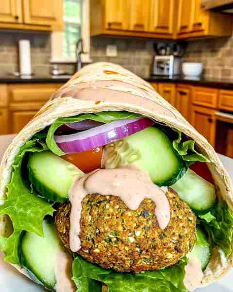 Healthy Homemade Baked Falafel Wrap bursting with Greens & Flavor 💪😋🌯 Ingredients: For the Baked...