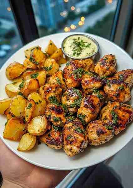 🍄🌿🐔 Garlic Parmesan Chicken & Truffle-Pesto Roasted Potatoes—an elegant dish with earthy and savo...