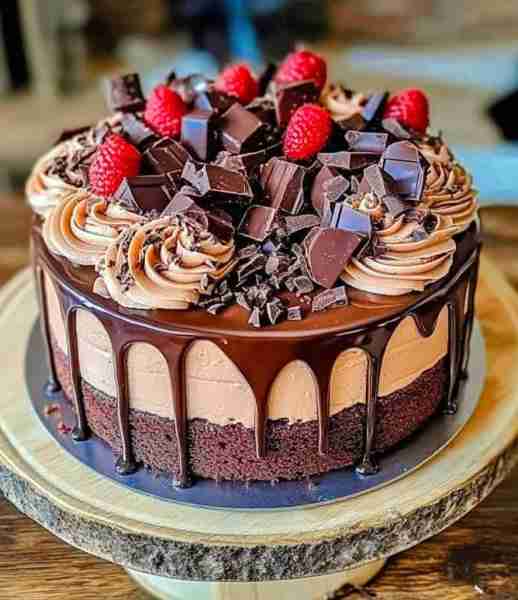 TRIPLE CHOCOLATE CAKE INGREDIENTS For the Chocolate Cake Layers: 1¾ cups all-purpose flour ¾ cup uns...
