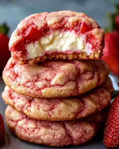 Strawberry Cheesecake Cookies Ingredients: For the Cookie Dough: 3½ tablespoons light brown sugar 3...