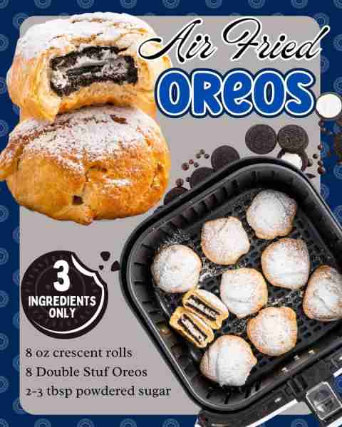 AIR-FRIED OREOS!! (Ready in 12 Minutes!) 8 oz crescent rolls 8 Double Stuf Oreos 2-3 tbsp powdered s...