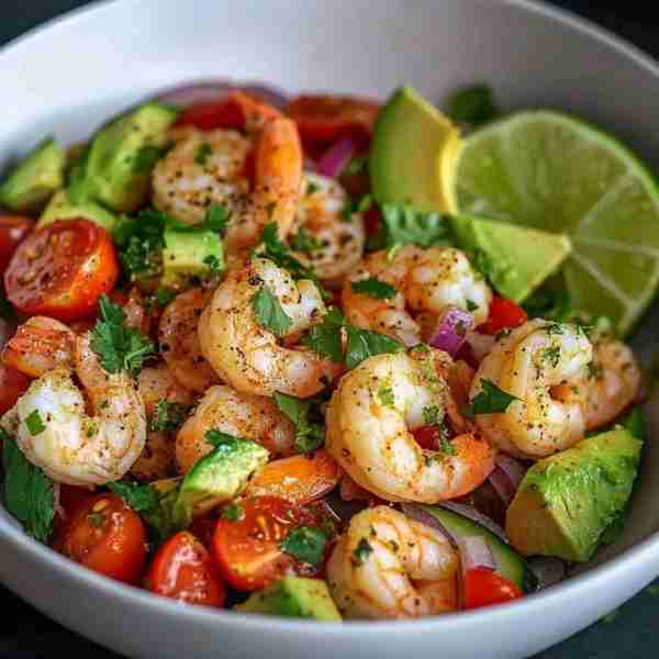 Shrimp Avocado Salad 🥑🍤 Ingredients: 200g cooked shrimp 🍤 1 avocado, diced 🥑 1 cup cherry tomato...