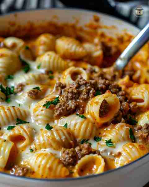 Creamy Beef and Shells 🍝 𝗗𝗼𝗻’𝘁 𝗟𝗼𝘀𝗲 𝗧𝗵𝗶𝘀 𝗥𝗲𝗰𝗶𝗽𝗲: • 8 oz medium pasta shells • 1 tbsp olive oil • 1...