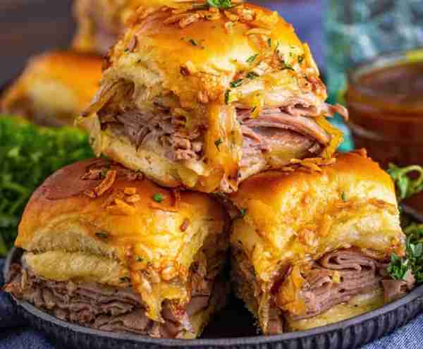 French Dip Sliders! Covered in Melty Cheese with Buttery Rolls makes this Pure Incredible! 🍔 RECIPE...