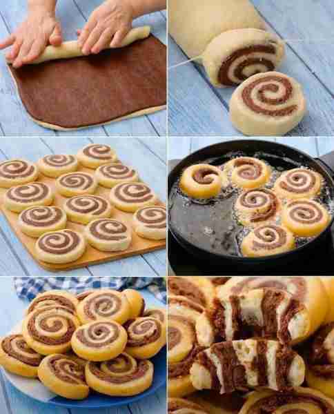Fried cocoa swivel Ingredients 1 egg 140g (0.7 cup) sugar 70ml (0.3 cup) oil 10g baking powder 15g c...