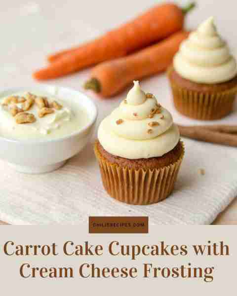 Carrot Cake Cupcakes with Cream Cheese Frosting Ingredients: Grated carrots, cinnamon, walnuts, crea...