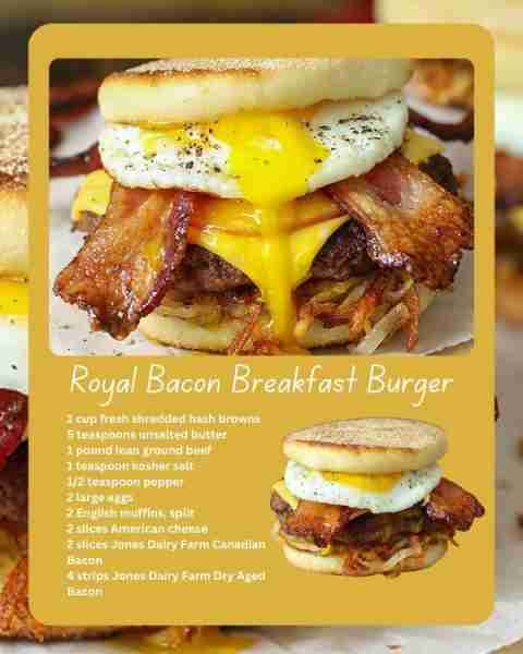 The Royal Bacon Breakfast Burger is the ultimate combination of breakfast and dinner. 1 cup fresh sh...