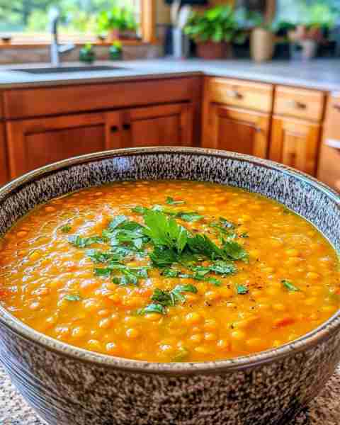 🥣✨🥕 Healing Red Lentil Turmeric Soup for Gentle Detox Ingredients: 1 tablespoon (15ml) olive oil...