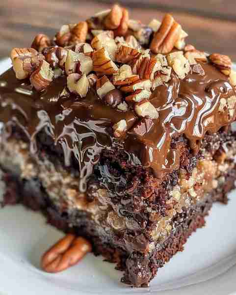 Luxurious German Chocolate Poke Cake 🍫🥥 Ingredients: For the Cake: 1 box of German chocolate cake...