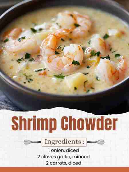 Shrimp Chowder Ingredients: 1 tablespoon olive oil 1 onion, diced 2 cloves garlic, minced