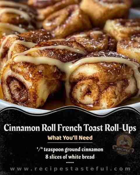 🥐 Cinnamon Roll French Toast Roll-Ups 🥐 Ingredients: For the Roll-Ups: 8 slices of white bread (or...