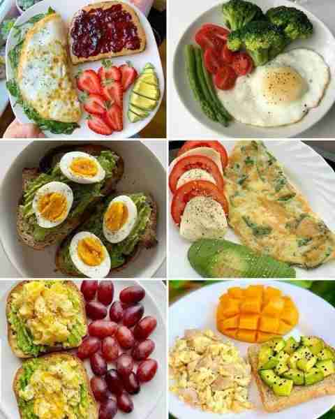 1. Sweet & Savory Breakfast Plate 🍳🥬🍓🥑🍞🍓🍇 Egg-white omelet, jam toast, strawberries, and crea...