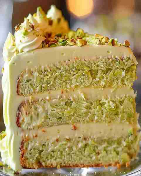 Decadent White Chocolate Pistachio Cake Ingredients: For the Cake: 1 ½ cups all-purpose flour 1 ½ te...