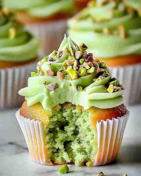 Pistachio Cupcakes with Vanilla Buttercream Frosting 🥜 These moist pistachio cupcakes, paired with...