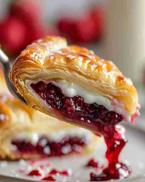Mouthwatering Cherry Danish Pastries 🍒😍 Ingredients: 1 sheet puff pastry, thawed 1/2 cup cherry pi...