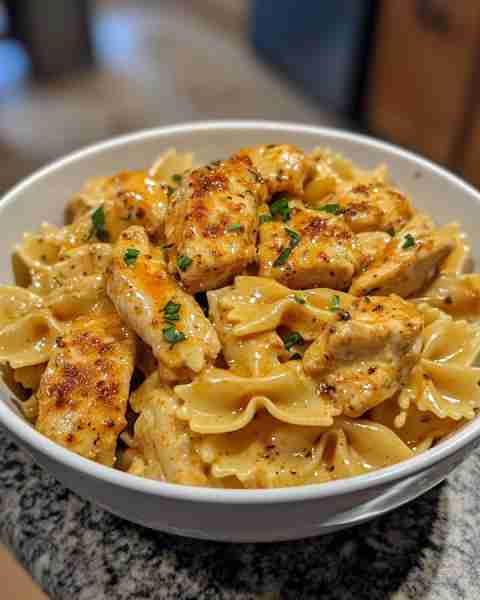 Spicy Cajun Chicken Alfredo Bowtie Pasta Ingredients: 2 boneless, skinless chicken breasts, cut int...