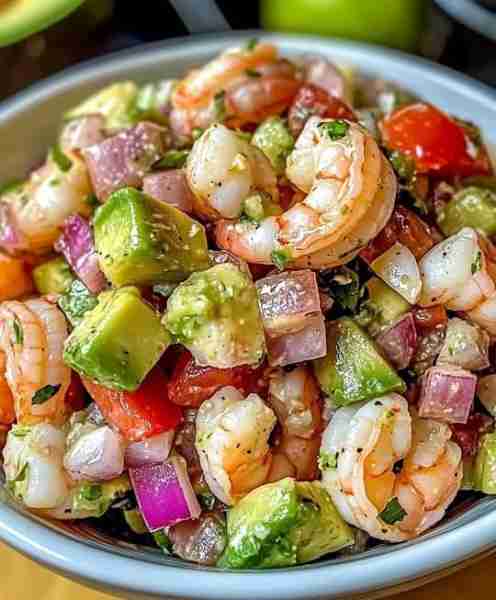 ****SHRIMP AVOCADO SALAD Fresh, zesty, and perfect for a light, healthy meal. Ingredients: 1 lb cook...