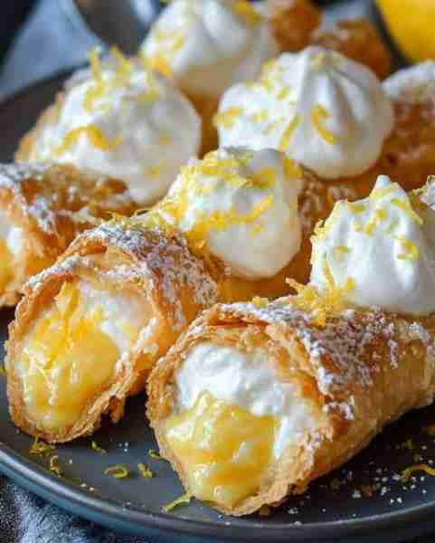 Easy Lemon Meringue Pie Cannolis 😋🍋 Ingredients: 8 cannoli shells 1 cup lemon curd 1 cup whipped c...