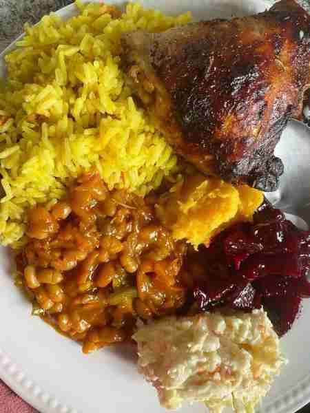 Soul Food Plate (BBQ Chicken, Yellow Rice Ingredients: BBQ Chicken Thighs: Season chicken, bake or...