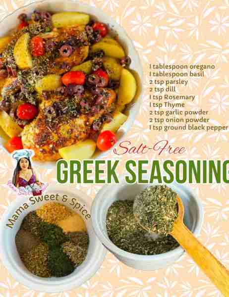 Wanted a salt free blends! Salt-Free Greek Seasoning Great for grilled or baked chicken, steaks, ve...