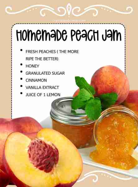 🍑 Homemade Peach Jam fresh peaches honey granulated sugar cinnamon vanilla extract juice of 1 lemon...