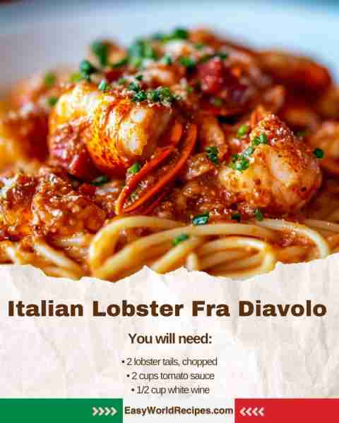 🇮🇹 Italian Lobster Fra Diavolo (Spicy Lobster Pasta) Succulent lobster pieces simmered in a rich, sp...