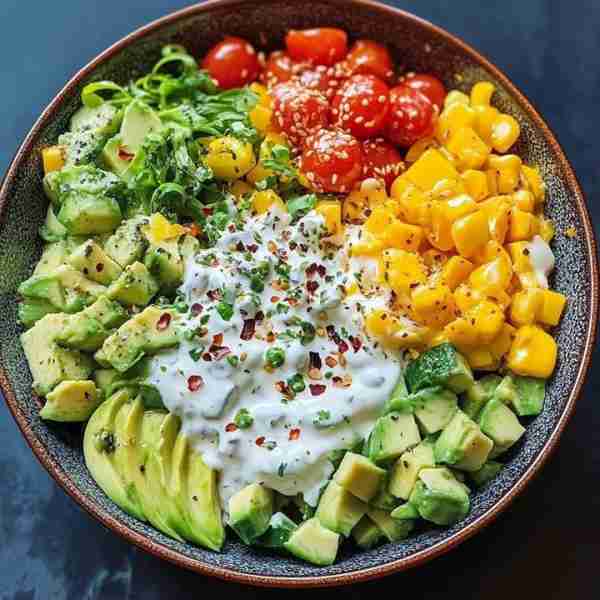 🥑 Creamy Avocado & Corn Salad 🌽🍅 📌 Ingredients: 🥑 1 large avocado, diced 🍅 1/2 cup cherry toma...