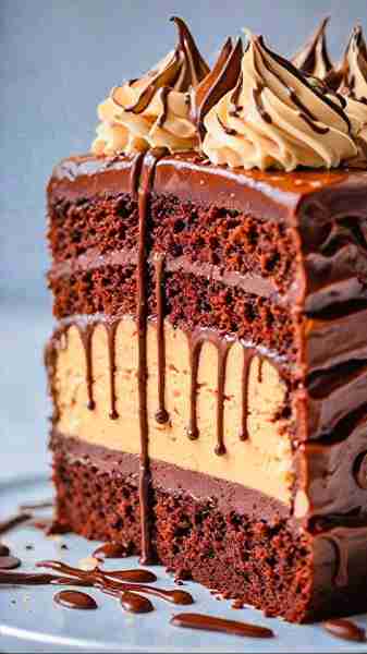 PEANUT BUTTER CHOCOLATE CAKE Ingredients: For the Chocolate Cake: 1¾ cups all-purpose flour ¾ cup un...