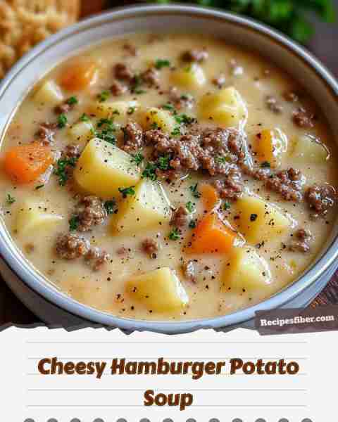 Cheesy Hamburger Potato Soup 🍲 A creamy and hearty dish perfect for chilly days. 📋 Ingredients...
