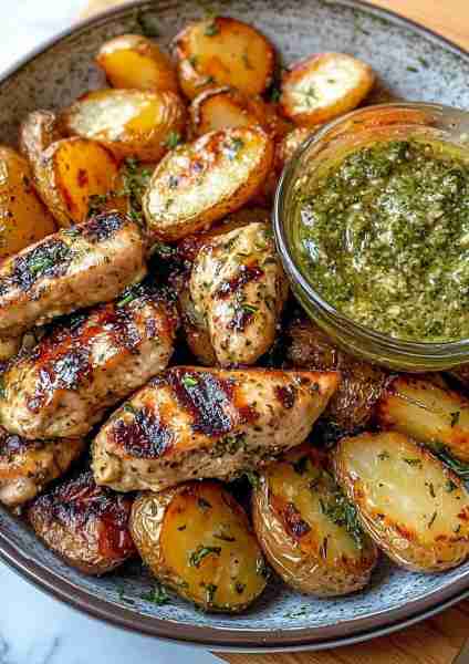 🇬🇷🐔 Greek Chicken Alfredo & Potatoes with Hot Honey Fig Pesto—a Mediterranean dream with a sweet, s...