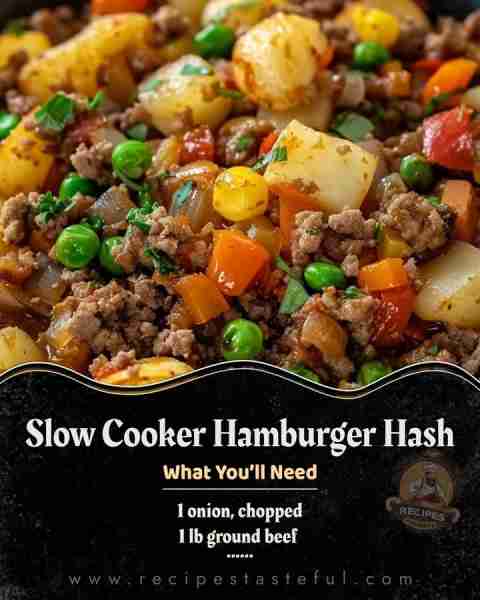 Slow Cooker Hamburger Hash 🍽️ Ingredients: 1 lb ground beef 🍖 1 onion, chopped 🧅 2 cloves garlic,...