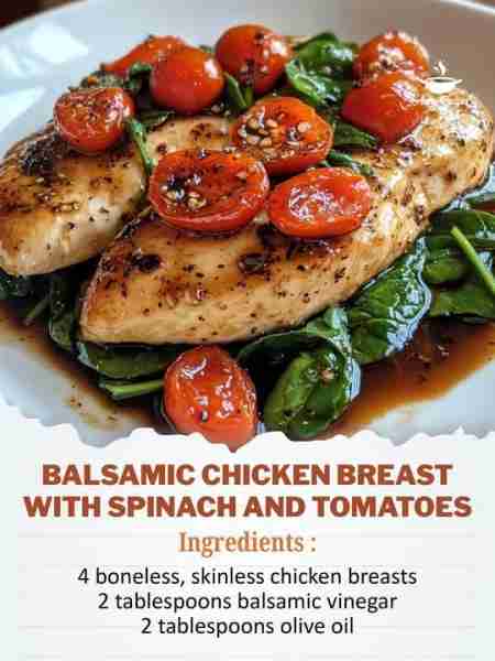 ***Balsamic Chicken Breast with Spinach and Tomatoes Savory Balsamic Chicken with Fresh Spinach and...