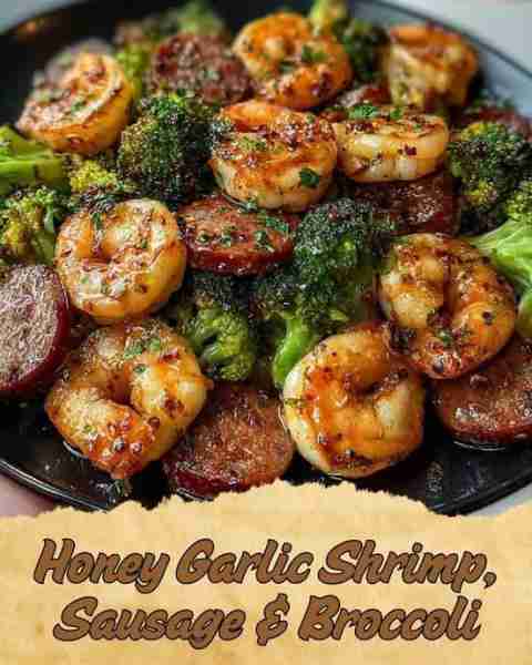 Honey Garlic Shrimp, Sausage & Broccoli Sweet and Savory Shrimp & Sausage Stir-Fry with Tender Brocc...
