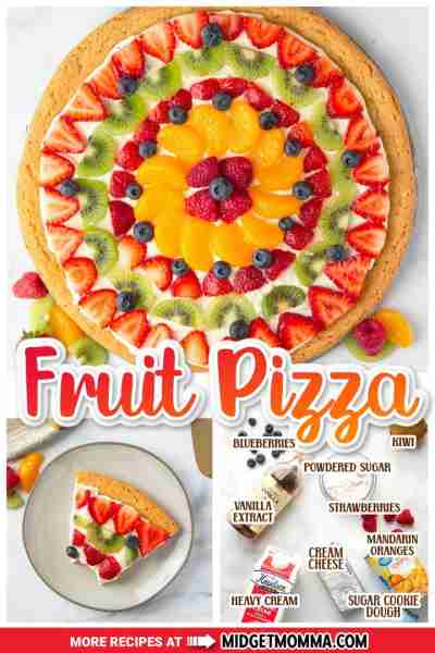 Fruit Pizza is the perfect dessert! Soft Sugar cookie topped with cream cheese frosting and then dec...