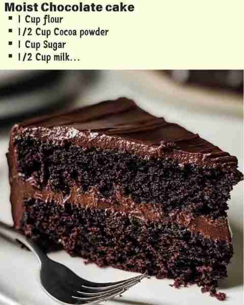 Moist Chocolate cake Ingredients ▪︎1 Cup flour ▪︎1/2 Cup Cocoa powder ▪︎1 Cup Sugar ▪︎1/2 Cup milk ▪...