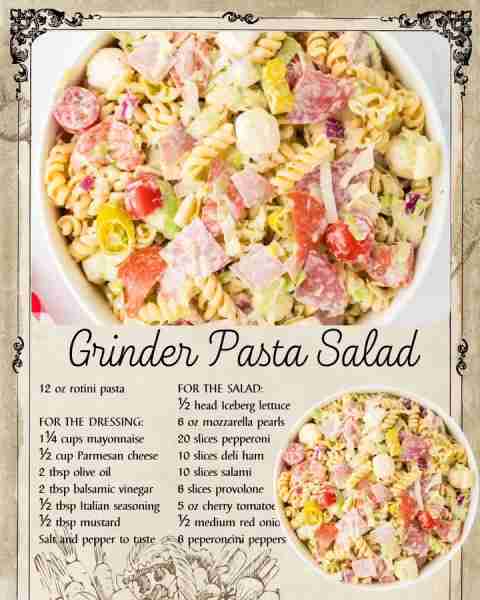 GRINDER PASTA SALAD! Recipe created by Princess Pinky Girl 12 oz rotini pasta For the Dressing: 1¼ c...
