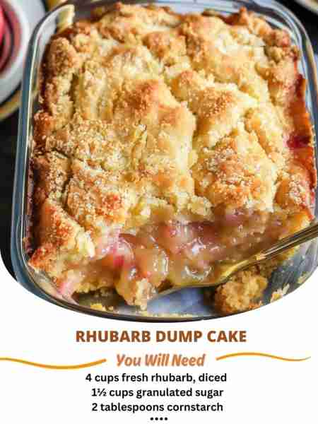 Rhubarb Dump Cake Ingredients: 4 cups fresh rhubarb, diced (about 1 to 1¼ pounds) 1½ cups granulated...