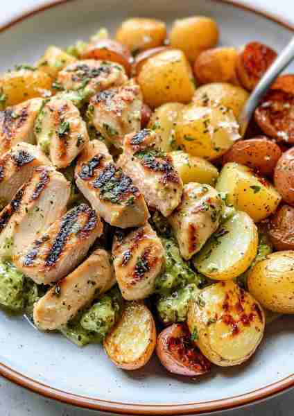 🇬🇷🍋🐔 Greek Lemon Chicken Alfredo with Hot Honey Avocado Pesto and Garlic Parmesan Roasted Potatoes...