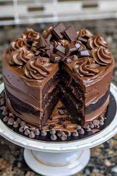 Triple Chocolate Cake Ingredients: 1½ cups all-purpose flour 1½ cups granulated sugar ¾ cup unsweete...